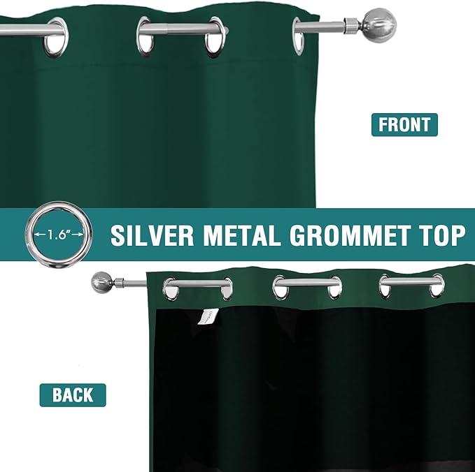 ChrisDowa 100% Blackout Curtains 102 inch Long for Bedroom with Black Liner, 2 Thick Layers Total Blackout Thermal Insulated Grommet Window Curtains 2 Panels Set (Forest Green, 52 x 102 Inch)