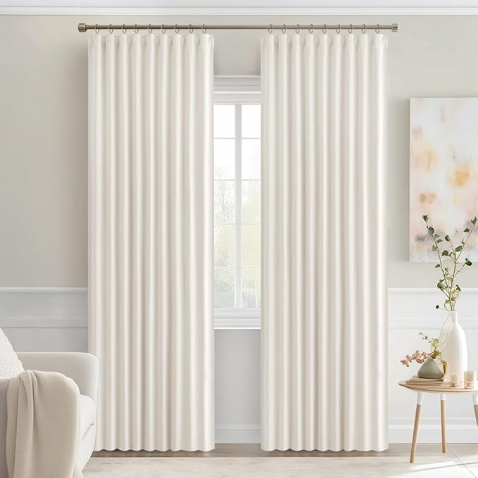 MIULEE Ivory Back Tab Blackout Curtains 90 Inches Long 2 Panels Set for Living Room Bedroom Privacy, Rod Pocket/Pinch Pleat Thermal Insulated Room Darkening Pleated Light Blocking Drapes