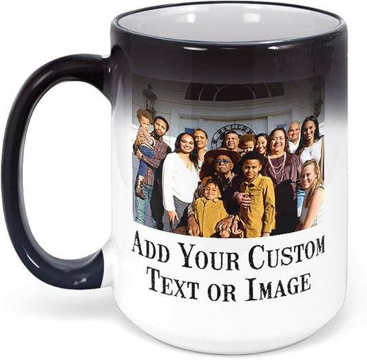 Personalized Coffee Mug, Magic Color Changing Photo Text 15 Oz Ceramic Mug, Customized Picture Name Tea Cup, Custom Fathers Day Mug, Taza Cafe Personalizadas Fotos,Gifts Women Men Mom, Black CC