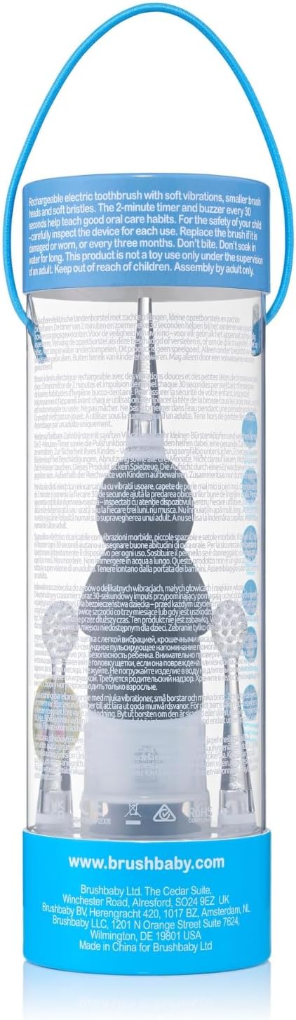 brush-baby WildOnes Kids Electric Rechargeable Toothbrush Penguin, 1 Handle, 3 Brush Heads, USB Charging Cable, for Ages 0-10 (Penguin)