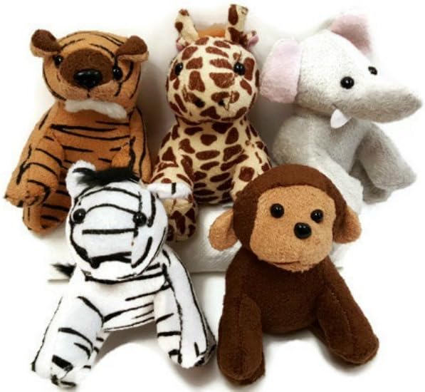 Suede Jungle/Zoo Animals, Assorted Suede Plush Jungle Animals (12 Piece Set)
