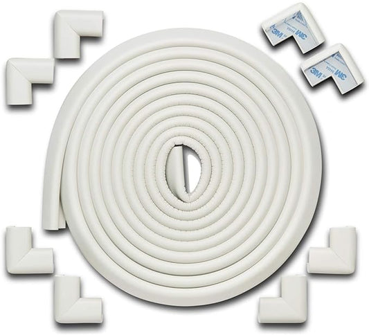 Roving Cove HeftyFit Edge Corner Protector Baby Proofing (Large 18ft Edge 8 Corners), Heavy-Duty, Soft NBR Rubber Foam, Furniture Fireplace Safety Bumper Guard, 3M Adhesive, Oyster White (Off White)