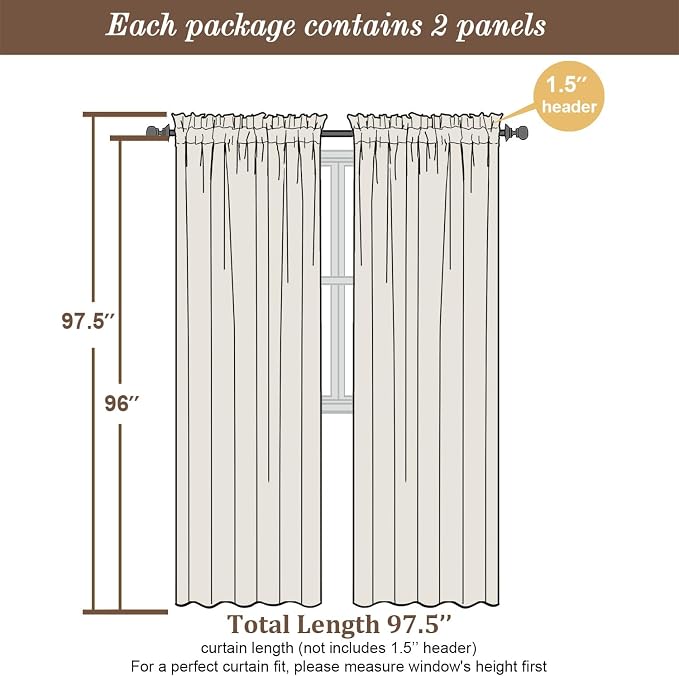 Chyhomenyc Sage Green Semi Sheer Curtains 96 Inches Long 2 Panels - Image 5