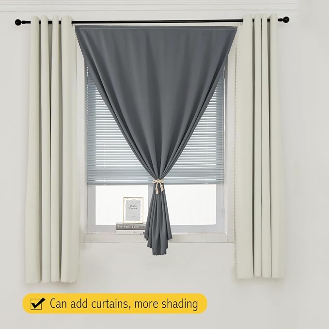 Magic Tape Stick On Curtains Window Shades Pull Down Blackout Window Cover Blackout Curtains for Bedroom No Drillng Self Adhesive Curtains No Rod Small Curtain, 59" W X 59" L, Grey, 1 Panel
