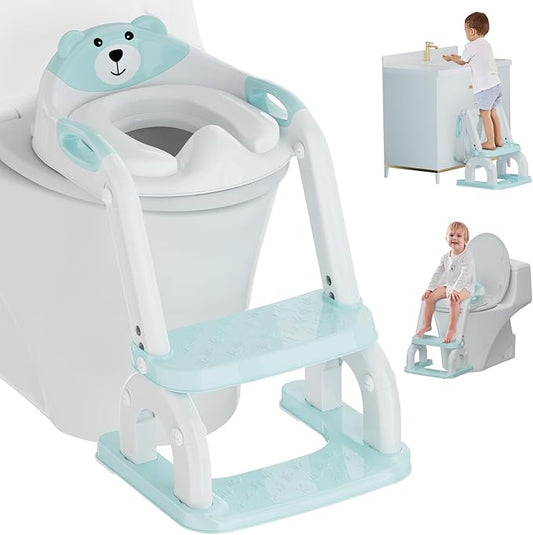 Potty Training Seat with Step Stool Ladder, Potty Training Toilet Seat with Soft Seat Splash Guard, Adjustable Height, 2 in 1 Potty Seats for Toddlers Kids Boys Girls