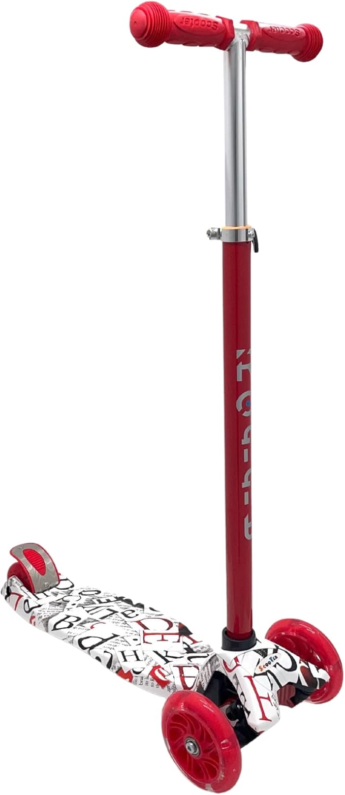 Maxi Scooter for Kids Ages 6-12 Lean-to-Steer 3 Wheel Scooter for Kids Ages 6-12 PU Light-Up Wheels Kids Scooter Adjustable Height Light Weight Aluminum Scooters T-Bar Colorful Design Printed