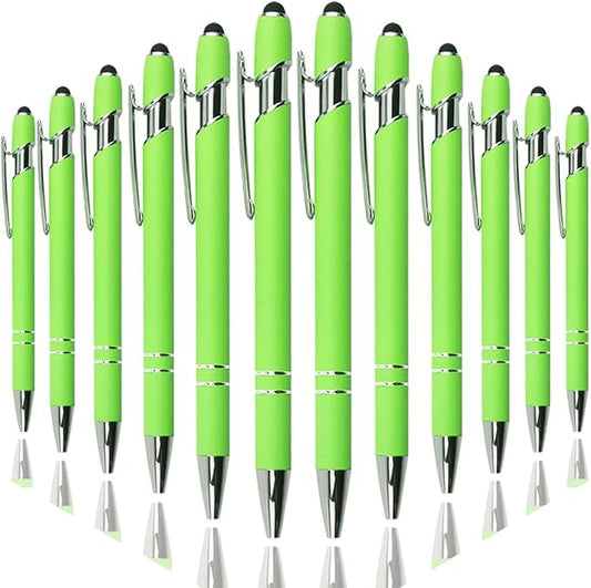 Ballpoint Pen with Stylus Tip, Soft Touch Click Metal Pen, 1.0mm Medium Point, Black Ink, 12 Count(Light Green)