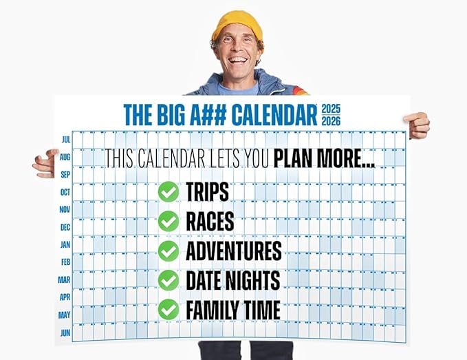 The Big A## Calendar Mid-Year Wall Planner – July to June Dry-Erase Board – Includes 1 Marker & 100 Labels – Lightweight, Easy to Hang Yearly Planner – Plan Goals & Adventures – Blue, 4’x3’