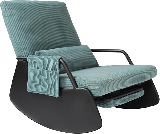 Rocking Chair for Nursery, Modern Upholstered Plush Seating Glider Recliner Chair with High Backrest and Side Pocket, Accent Armchair with Cushions for Living Room/Reading (Cyan Blue)