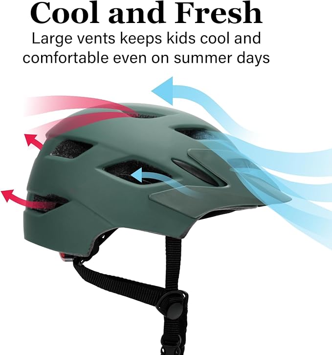 Kids Bike Helmet, Youth Toddler Boys Girls Helmets, 2 Size Adjustable for Ages 2-3-5-8-14 Years, Child Helmet with Visor and LED Light, Lightweight Multi-Sport Bicycle Scooter Cycling Helmets