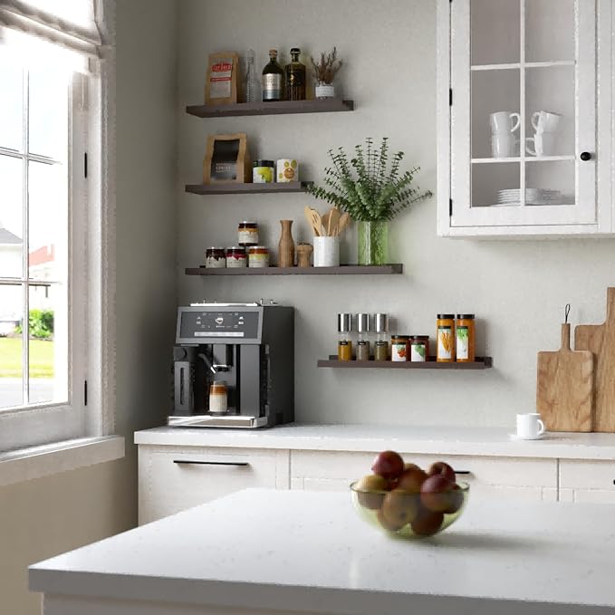 Floating Shelves Wall Mounted Set of 2, Farmhouse Wall Shelves for Storage with Lip, Display Picture Ledge Shelf for Wall Decor Bedroom Living Room Bathroom Kitchen - Walnut