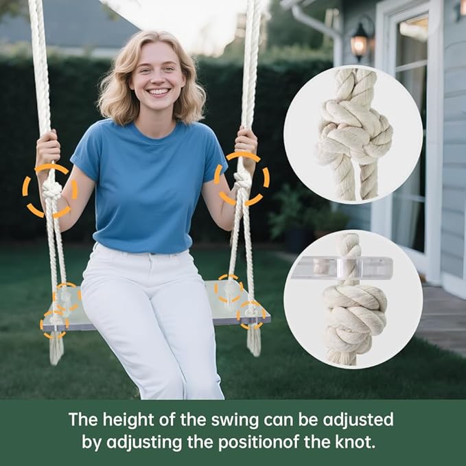 Transparent Acrylic Swing，Adjustable Rope Tree Swing Set for Kids & Adults 550 lbs Load Capacity Non-Slip Thickening Playground Swing Set Accessories Ideal for Indoor & Outdoor