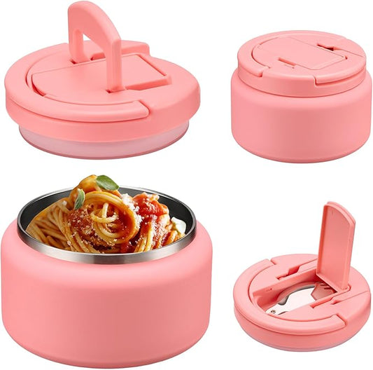 Soup Thermo for Hot Food Kids 13.5oz Lunch Containers with Buckle Lid Wide Mouth Hot Food Jar Vacuum Insulated Stainless Steel Bento Box Leakproof with Spoon(Pink)