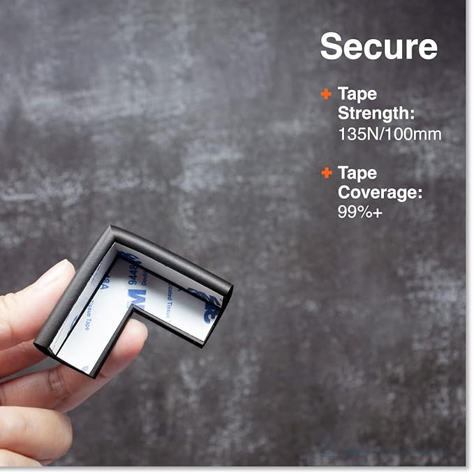 Roving Cove Slim-Fit Corner Edge Protector for Baby Proofing (Small 18ft Edge 8 Corners), Furniture Safety Bumper Guard, Soft NBR Rubber Foam, 3M Adhesive, Onyx Black