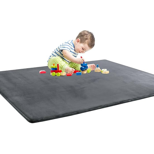 BALAPET Thick Memory Foam 50x50 Play Mat for Playpen, Super Soft Velvet Portable Baby Playpen Mat for Kids Toddler Crawling and Play, Non-Slip Bottom Playmat, Dark Grey