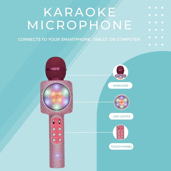 Sing-Along Bling Bluetooth Karaoke Microphone and Bluetooth Stereo Speaker All-in-One (Pink Bling)