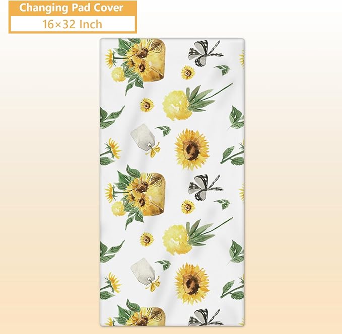 Personalized Baby Bedding Set - 5 Pcs Custom Infants Bedding Set with Infant Name - Double Layer Nursery Crib Set for Girls Boys - Customized Gifts for Toddler Baby Shower - Yellow Sunflower