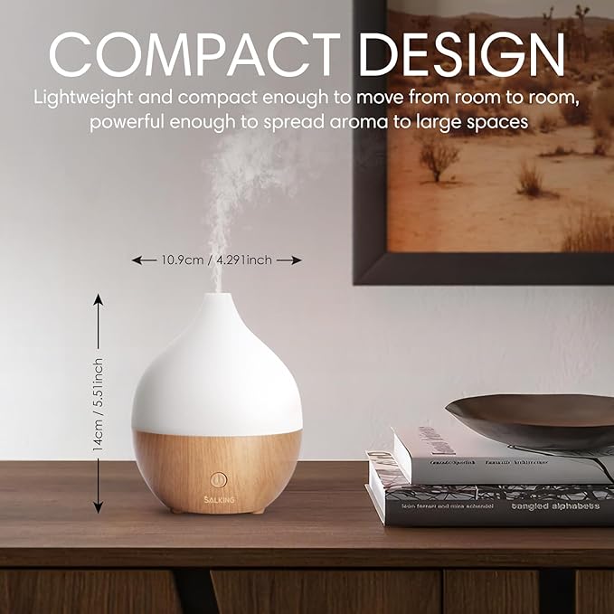 SALKING Essential Oil Diffuser, 100ml Small Aromatherapy Diffuser with Auto Shut-Off Function, Ultrasonic Diffusers for Essential Oils, Cool Mist Humidifier with Warm White Lights, for Office Home