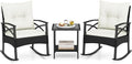 Tangkula 3 Pieces Outdoor Rocking Chairs Set, Rattan Heavy Duty Cushioned by TANGKULA
