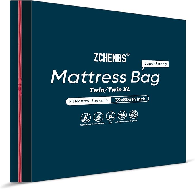 ZCHENBS® – Mattress Bags for Moving and Storage,Mattress Bag with Zippers,5 Mil Ultra-Thick Bed Bag,Waterproof,Anti-Tear,Heavy-Duty Mattress bag (Black, Twin/Twin XL-(2 Pack))