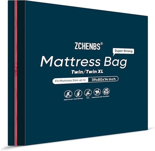 ZCHENBS® – Mattress Bags for Moving and Storage,Mattress Bag with Zippers,5 Mil Ultra-Thick Bed Bag,Waterproof,Anti-Tear,Heavy-Duty Mattress bag (Black, Twin/Twin XL-(2 Pack))