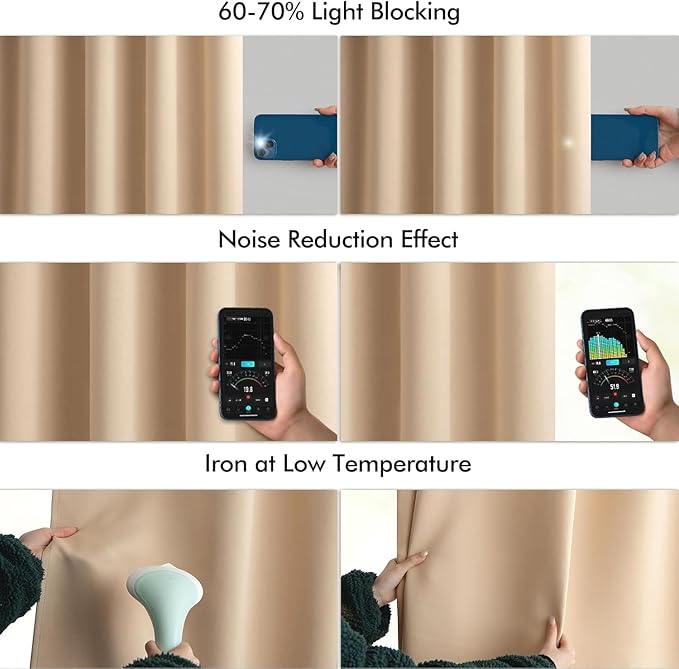 MIULEE Beige Back Tab Blackout Curtains 72 Inch Length 2 Panels Set for Living Room Bedroom Privacy, Rod Pocket/Pinch Pleat Thermal Insulated Room Darkening Pleated Light Blocking Drapes