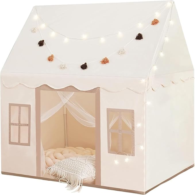Little Dove Play Tent with Mat, Star Lights, Kids Playtent Indoor, Toddler Play Tent Large Outdoors for Kids Aged 3+, 52" x35" x 52", Toddler Teepee Play House with Windows