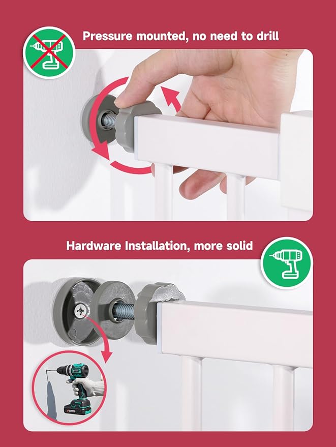 Baby Gate for Stairs, 29.5-40.5" Dog Gate for Doorways, Walk Thru Auto Close Metal Child Gate for The House, Stairs and Doorways, Pressure Mounted Pet Gate for Dog Indoor (White)