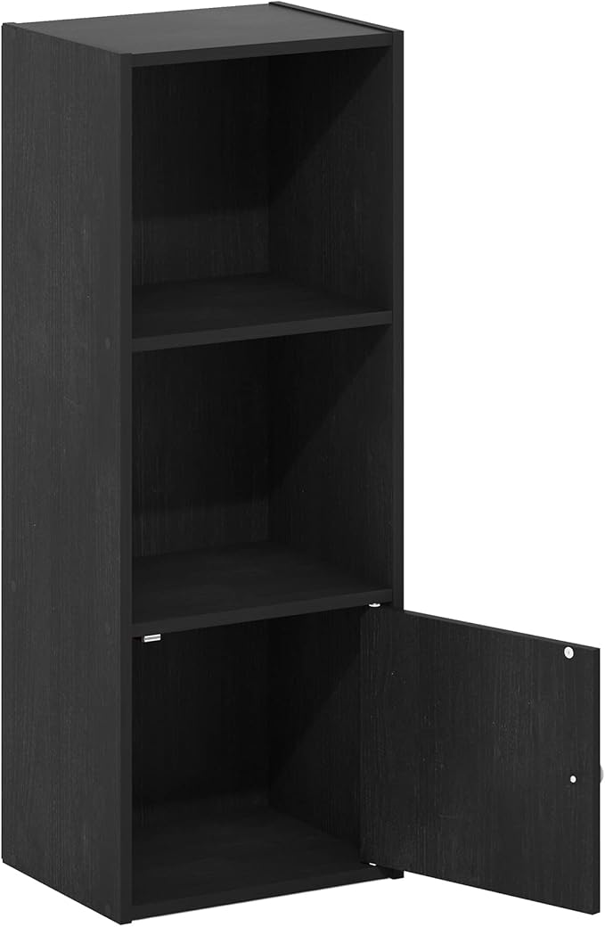 Furinno Luder Shelf Bookcase with 1 Door Storage Cabinet, Blackwood