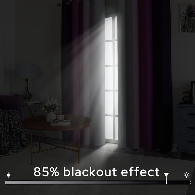 HOMEIDEAS Purple Ombre Blackout Curtains, 52 X 96 Inch Length Gradient Color Room Darkening Curtains with Grommet Thermal Insulated Window Drapes for Living Room, Bedroom, 2 Panels
