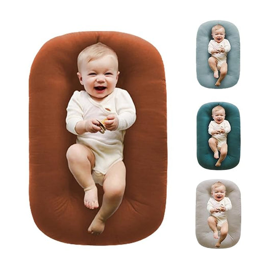 Baby Lounger for Newborn,Baby Nest for Newborn Soft Cotton Breathable for Playtime & Relaxation,Flat Babies Essentials Gifts Newborn Lounger for Boys & Girls 0-12 Months(Coffee)