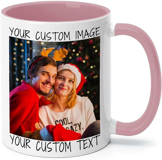 Ship Next Day Custom Mug Design Your Own Photo Text Personalized Picture Gifts for Women Men Customized Gift Idea Personalized Coffee Mugs 11oz Pink Handle