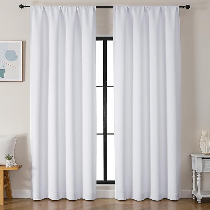 Simplebrand Ava Pure White Curtains for Bedroom 90 Inches Long 2 Panels Set, Light Filtering Window Treatment, Room Darkening Curtain, Soft Casual Rod Pocket Privacy Drapes, W50 x L90 Inch
