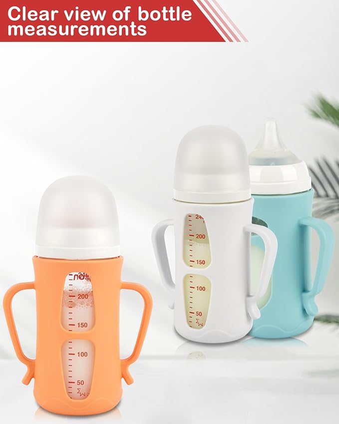 Silicone Sleeves with Handles for Pigeon Glass Bottle, 3 Pack Anti Breakage Baby Bottle Holder, 8.1oz