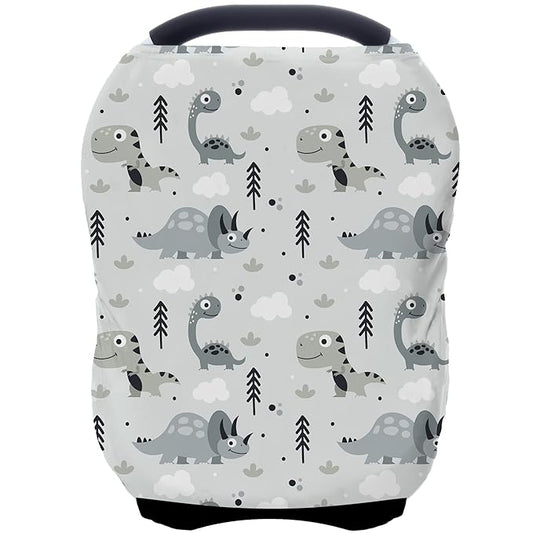 Car Seat Covers for Babies - Multi- use Nursing Carseat Canopy, Breastfeeding Covers, Baby Shower Gifts for Boys and Girls (Grey Dinosaur)