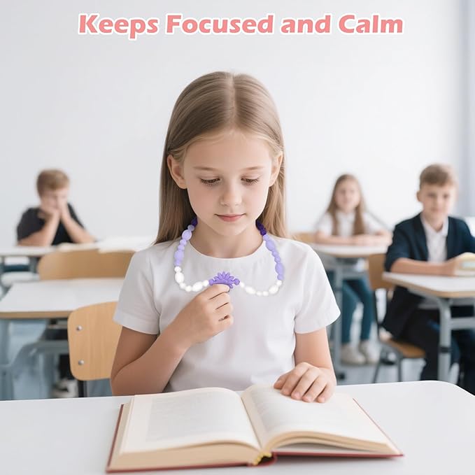 Chew Necklaces for Sensory Kids Adults, Flower Chewy Necklace Sensory Toys for Autism Nail Biting Anxiety, Fidget Necklace Oral Chew Toys, ADHD Tools for Boys Girls