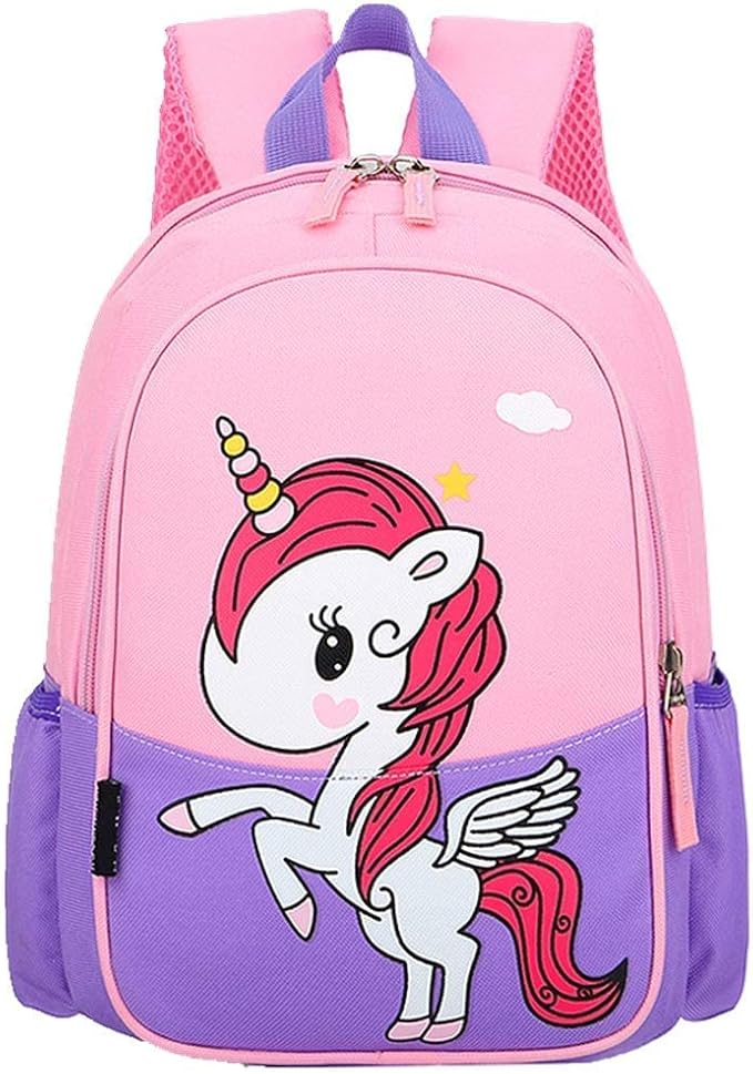 12 Inch Kids Small Toddler Preschool Travel Backpack Cute Cartoon Daypack (Unicorn Pink and Purple)