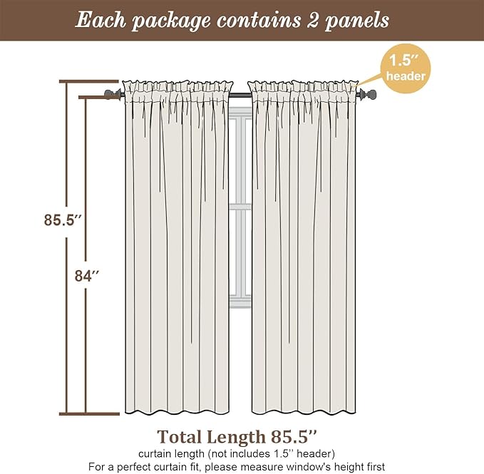 Chyhomenyc Black Semi Sheer Curtains 84 Inches Long 2 Panels Set, Light - Image 5