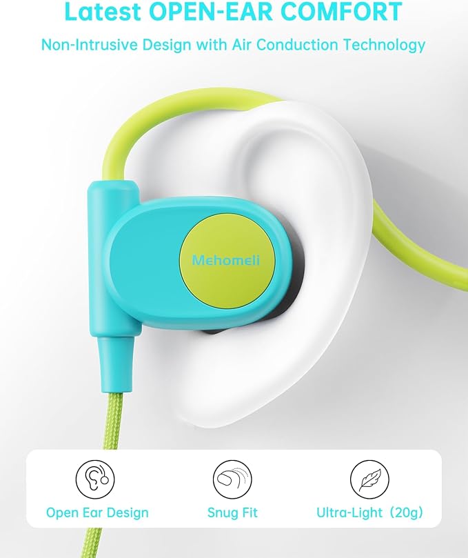 Kid Headphones for School, Air Conduction Open Ear Headphones, 3.5mm Jack Wired Cord, Ultra-Comfort, Ergonomic and Lightweight Design Perfect for School and Outdoor Activities-Blue Green