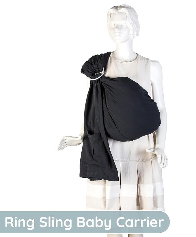 Lightweight Baby Sling 100% Cotton Newborn, Toddler, Infant Adjustable Ring Sling Breathable Travel Carrier Black
