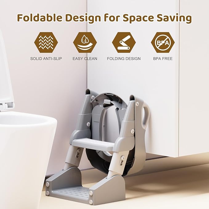 Potty Training Seat, 3-in-1 Toddler Toilet Seat with Step Stool Ladder, Splash Guard Anti-Slip Pad, Foldable Potty Chair with Soft Cushion for Toddler Kids Boys Girls