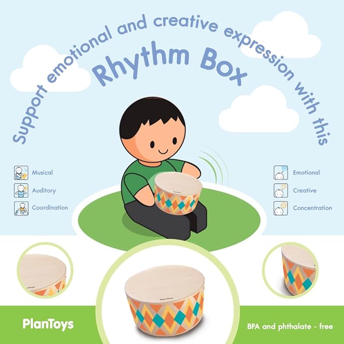 PlanToys® Wooden Rhythm Box Drum Musical Toy for Kids | Montessori Musical Instrument for Toddlers & Children | Eco-Friendly Wooden Percussion Toy