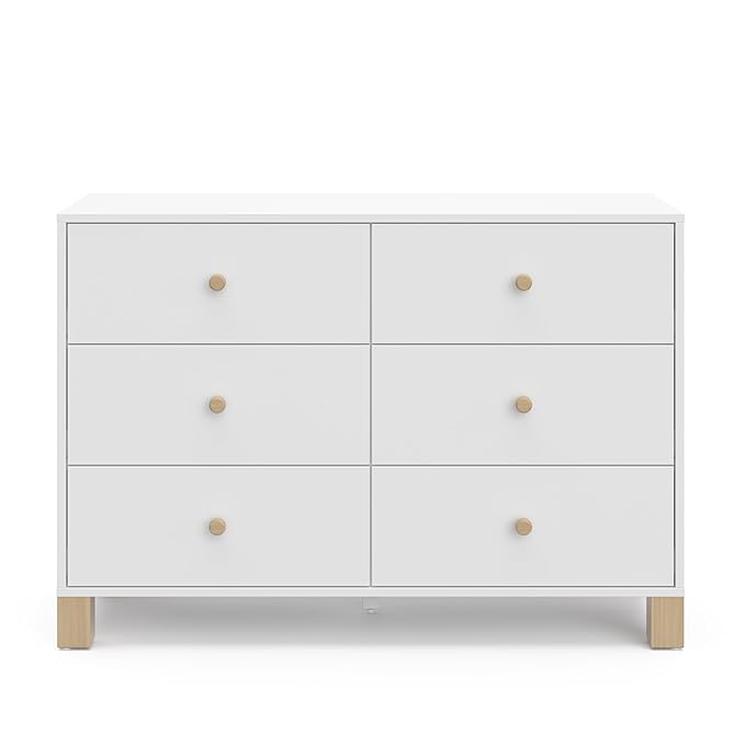 Storkcraft California 6-Drawer Double Dresser (White with Driftwood) - GREENGUARD Gold Certified, Interlocking Drawer System, Dresser Drawer Organizer for Kids Bedroom