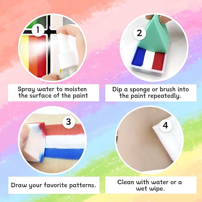 Face Body Paint Kit for Kids & Adults - 36 Vibrant Rainbow Colors,6 Glitter Gels,with Stencils,Brushes,Tattoos.Ideal for Halloween,Christmas, Birthday Parties,Cosplay (Rainbow Sparkle Set)