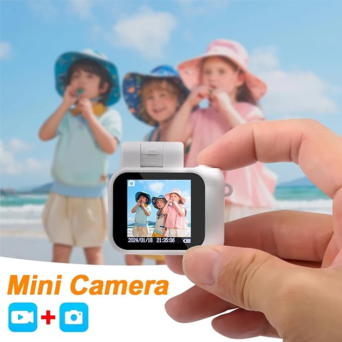 Mini Action Camera 1080P with 32GB Card, White, Compact and Portable, Perfect for Carrying Around, Long Battery Life, High-Definition Display