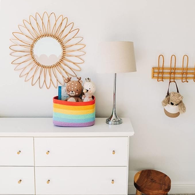 OrganiHaus Rope Rainbow Storage Baskets for Shelves, Rainbow Baskets for Classroom, Baby Basket for Nursery Storage, Rainbow Storage Bins & Toy Organizer, Colorful Baskets for Baby Room