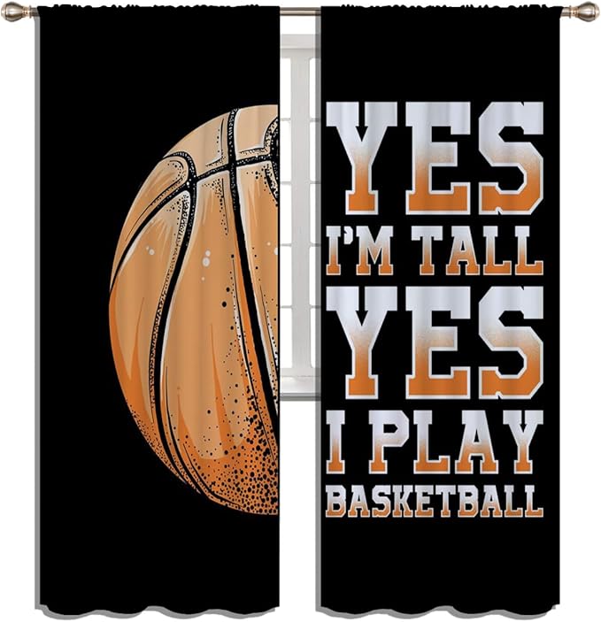 Basketball Blackout Curtains for Boy Girl Room Darkening Decor,Sport Theme Motto Dark Background Bedroom Living Room Home Rod Pocket Thermal Insulated Window Curtain/Drapes Panel,84x72 Inch…