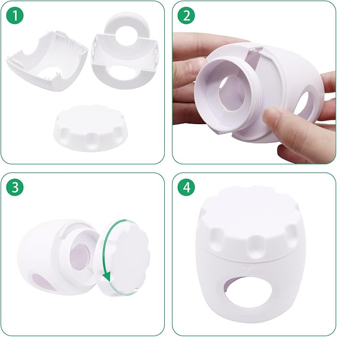 4 Pack Door Knob Safety Cover for Kids, Door Knob Cover, Screw Thread Design, Doors Knobs Child Proof Locks, Reusable and Reliable, for Toddler Baby Safety Doors Handle Covers (White)