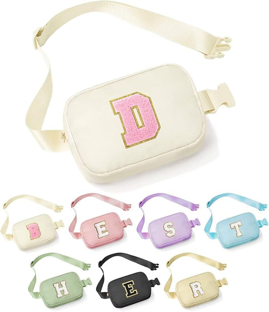 YOOLIFE Fanny Packs for Women - Initial Crossbody Bags for Women Belt Bag White Small Cross Body Bag for Woman Sling Bag Travel Gifts for Women D, Beige