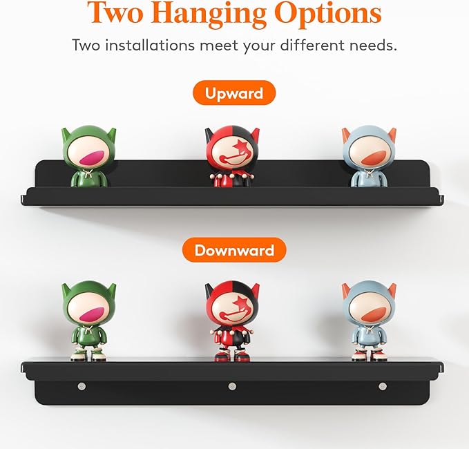 Lifewit Floating Shelves for Wall, 6 Pack Black Acrylic Shelf 15" Room Decor for Bookcase/Vinyl Record Display/Photo/Picture in Bedroom, Living Room, Bathroom, Kitchen Storage and Organization